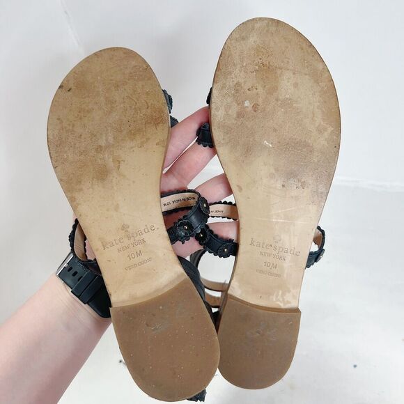Kate Spade Black Flower Gladiator Strappy Sandals Women's Size 10 - Picture 6 of 7